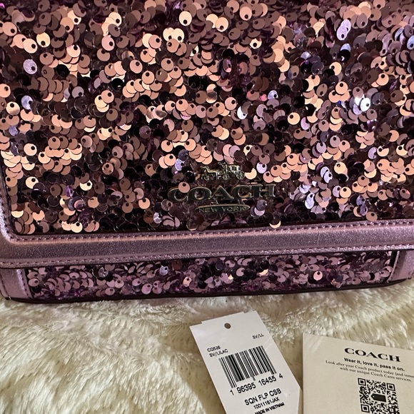 NWT Coach Sequined Bling Square Flip Clutch Pink Metallic Rare $298 - Picture 7 of 11
